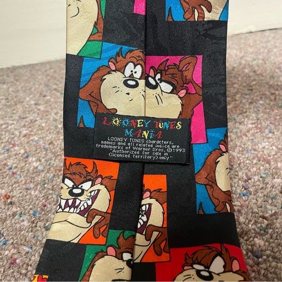 Vintage 1993 Looney Tunes Neck Tie Taz Tasmanian Devil Cartoon Black Neck Mania - Picture 5 of 5